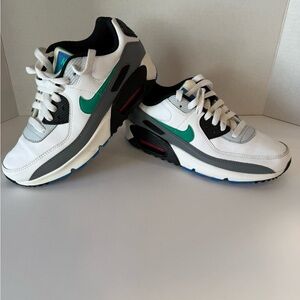 Nike Air Max 90 LTR Unisex Kids Sneakers White Black Green Leather 4.5Y